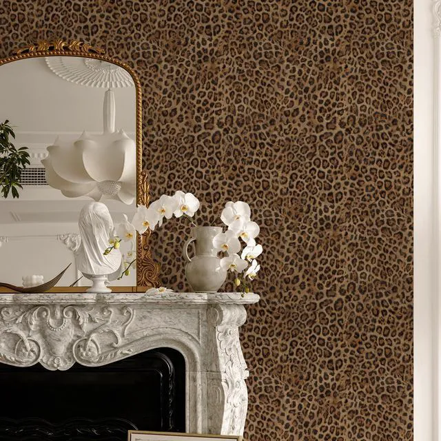 Alt view image 4 of 7 - Upgraded 3D Faux Fur Leopard Print Wallpaper 17.3"x1200" Removable Peel and Stick Contact Paper, Brown & Black Cheetah Animal Print, Renter Friendly Wall Decor for Bedroom, Bathroom, Closet