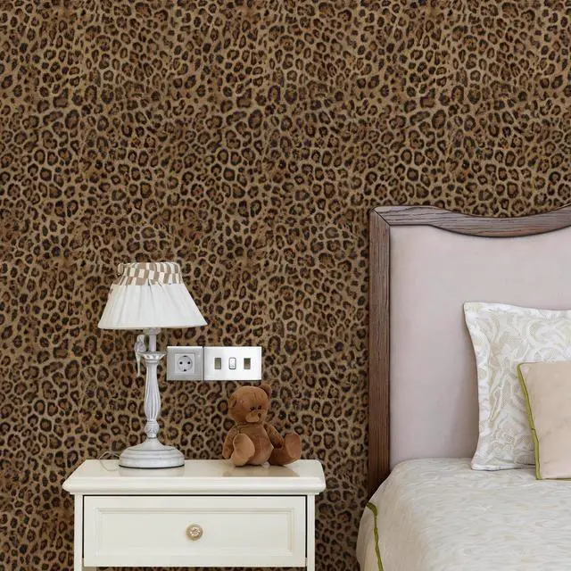 Alt view image 6 of 7 - Upgraded 3D Faux Fur Leopard Print Wallpaper 17.3"x1200" Removable Peel and Stick Contact Paper, Brown & Black Cheetah Animal Print, Renter Friendly Wall Decor for Bedroom, Bathroom, Closet