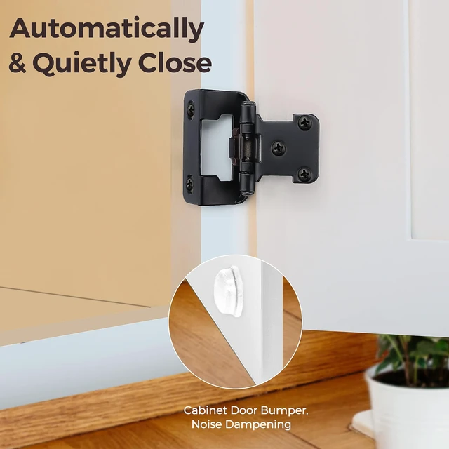 Alt view image 6 of 7 - Black Kitchen Cabinet Hinges, Semi Wrap 1/2 Inch Overlay, 60 Pack Self-Closing Design, Semi Wrap Around Hinge,for Face Frame Cupboard, Matte Black Face Mount Cabinet Hardware,with Screwdriver
