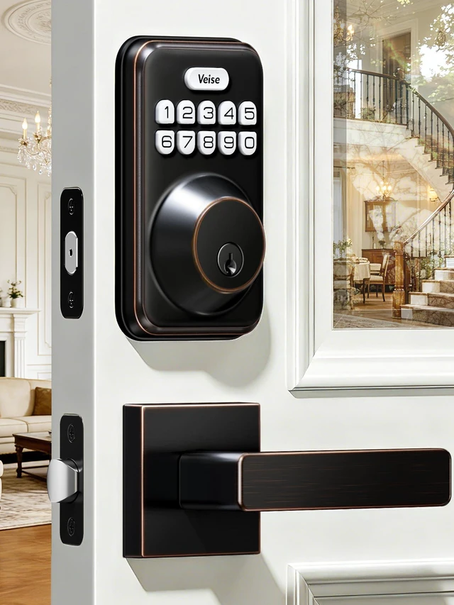 Main image of DK01-B Keyless Entry Deadbolt Lock with Handle Set, Oil Rubbed Bronze 21 User Password, Anti-Peeping & One-time Code, Auto-Lock, 2 Backup Keys, Backlit Keypad, IP54 Waterproof, for Front Door