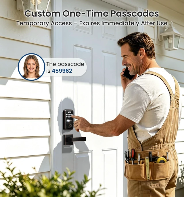Alt view image 4 of 7 - DK01-B Keyless Entry Deadbolt Lock with Handle Set, Oil Rubbed Bronze 21 User Password, Anti-Peeping & One-time Code, Auto-Lock, 2 Backup Keys, Backlit Keypad, IP54 Waterproof, for Front Door