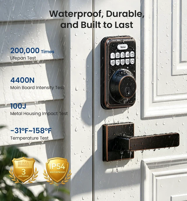 Alt view image 6 of 7 - DK01-B Keyless Entry Deadbolt Lock with Handle Set, Oil Rubbed Bronze 21 User Password, Anti-Peeping & One-time Code, Auto-Lock, 2 Backup Keys, Backlit Keypad, IP54 Waterproof, for Front Door