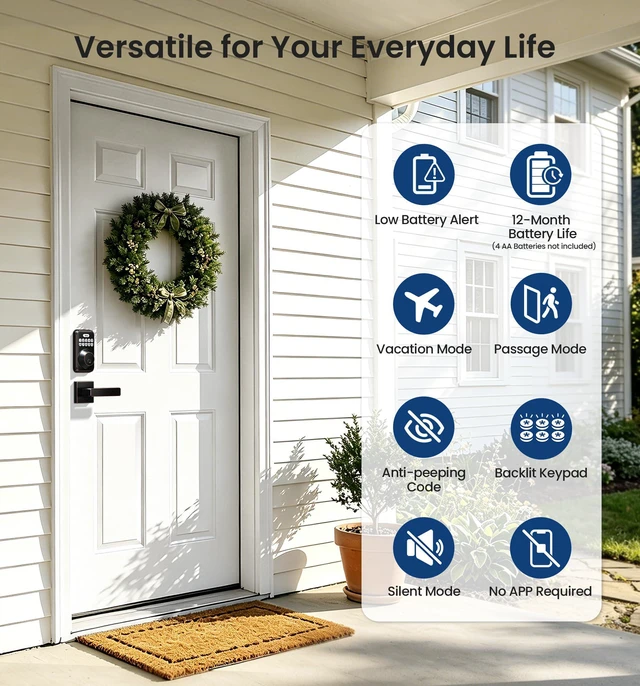 Alt view image 5 of 7 - DK01-B Keyless Entry Deadbolt Lock with Handle Set, Oil Rubbed Bronze 21 User Password, Anti-Peeping & One-time Code, Auto-Lock, 2 Backup Keys, Backlit Keypad, IP54 Waterproof, for Front Door