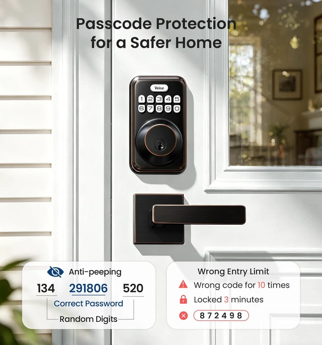 Alt view image 7 of 7 - DK01-B Keyless Entry Deadbolt Lock with Handle Set, Oil Rubbed Bronze 21 User Password, Anti-Peeping & One-time Code, Auto-Lock, 2 Backup Keys, Backlit Keypad, IP54 Waterproof, for Front Door