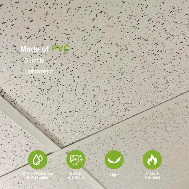 Alt view image 3 of 7 - 2ft x 2ft Printed Pro Ceiling TileDrop Ceiling Tiles 24 x 24in. Waterproof, Washable and Fire-Rated - Reusable - High-Grade PVC to Prevent Breakage-Package of 12 Tiles