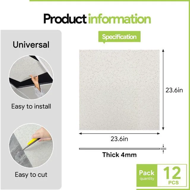 Alt view image 2 of 7 - 2ft x 2ft Printed Pro Ceiling TileDrop Ceiling Tiles 24 x 24in. Waterproof, Washable and Fire-Rated - Reusable - High-Grade PVC to Prevent Breakage-Package of 12 Tiles