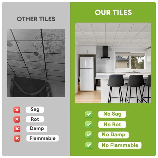 Alt view image 5 of 7 - 2ft x 2ft Printed Pro Ceiling TileDrop Ceiling Tiles 24 x 24in. Waterproof, Washable and Fire-Rated - Reusable - High-Grade PVC to Prevent Breakage-Package of 12 Tiles