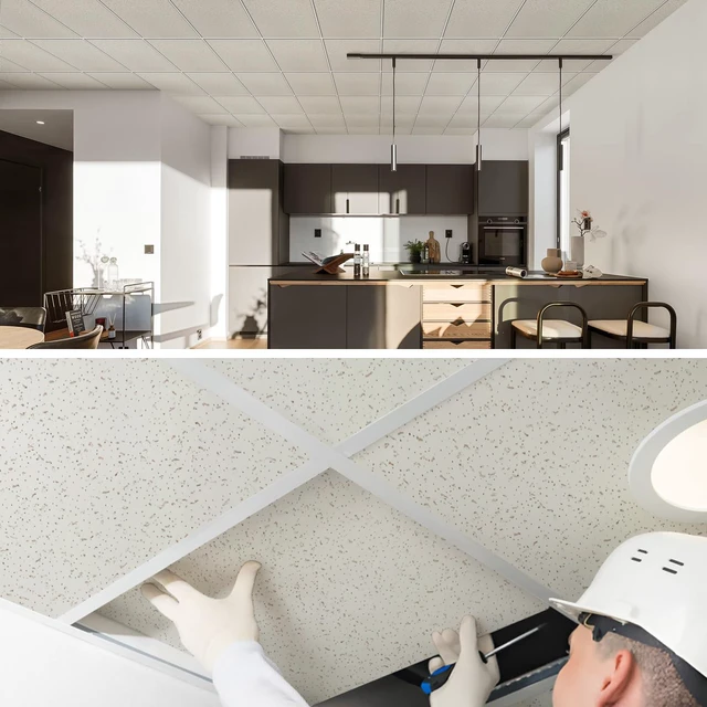 Alt view image 7 of 7 - 2ft x 2ft Printed Pro Ceiling TileDrop Ceiling Tiles 24 x 24in. Waterproof, Washable and Fire-Rated - Reusable - High-Grade PVC to Prevent Breakage-Package of 12 Tiles
