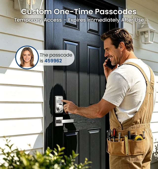 Alt view image 4 of 7 - DK01-B Keyless Entry Deadbolt Lock with Handle Set, Satin Nickel 21 User Password, Anti-Peeping & One-time Code, Auto-Lock, 2 Backup Keys, Backlit Keypad, IP54 Waterproof, for Front Door