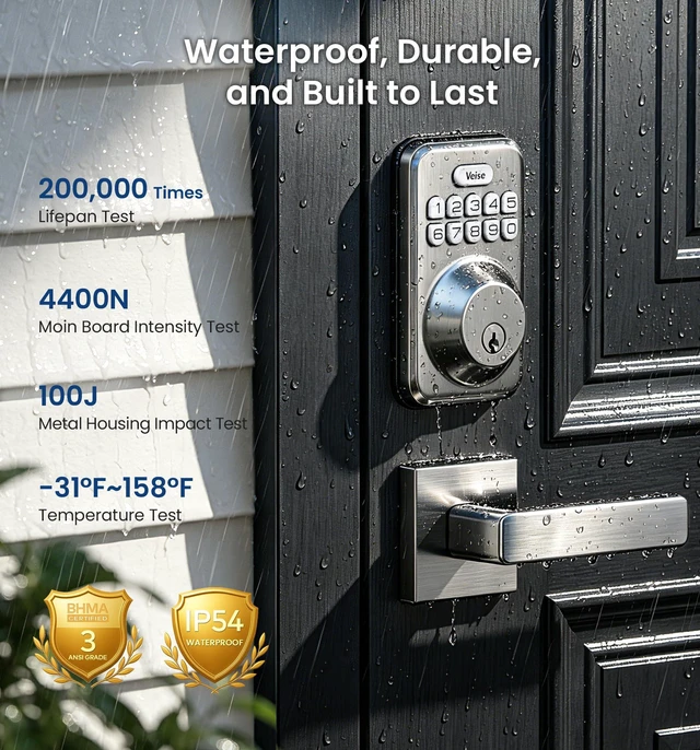 Alt view image 6 of 7 - DK01-B Keyless Entry Deadbolt Lock with Handle Set, Satin Nickel 21 User Password, Anti-Peeping & One-time Code, Auto-Lock, 2 Backup Keys, Backlit Keypad, IP54 Waterproof, for Front Door