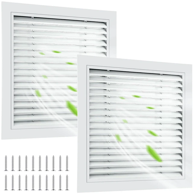 Main image of 2 Pcs 26" x 26" Gable Vent Aluminum Alloy Wall Vents Shed Attic Vent with Screen Return Air Grill with Screws, for Ventilation Exterior Doors Wall House (White)