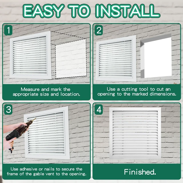 Alt view image 3 of 6 - 2 Pcs 26" x 26" Gable Vent Aluminum Alloy Wall Vents Shed Attic Vent with Screen Return Air Grill with Screws, for Ventilation Exterior Doors Wall House (White)