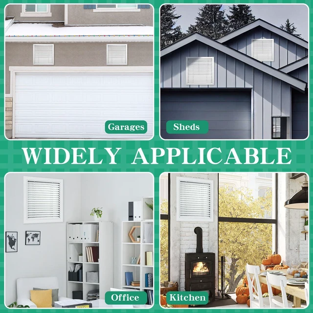 Alt view image 5 of 6 - 2 Pcs 26" x 26" Gable Vent Aluminum Alloy Wall Vents Shed Attic Vent with Screen Return Air Grill with Screws, for Ventilation Exterior Doors Wall House (White)