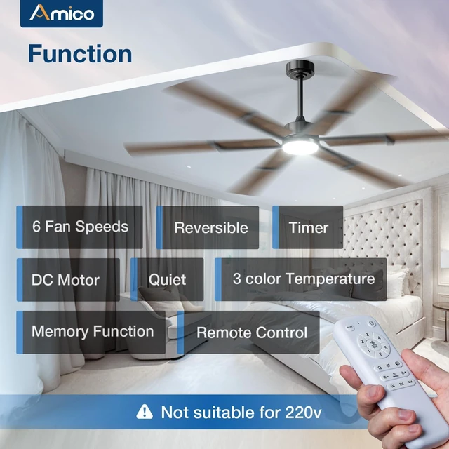 Alt view image 2 of 7 - 72 Inch Ceiling Fans with Lights and Remote, Walnut 6 Speed Reversible DC Motor, 3CCT, Dimmable, Quiet, Timer, Large Modern Ceiling Fan for Living room, Indoor/Outdoor