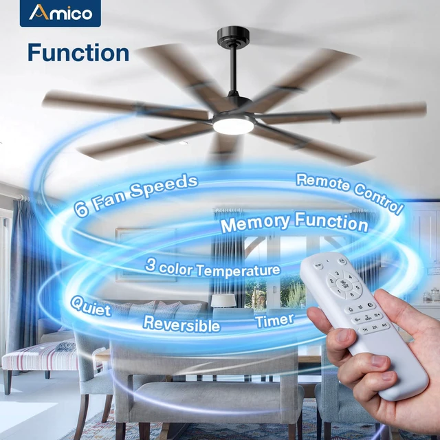 Alt view image 2 of 7 - 66 Inch Ceiling Fans with Lights and Remote, Walnut 6 Speed Reversible DC Motor, 3CCT, Dimmable, Quiet, Timer, Large Modern Ceiling Fan for Living room, Indoor/Outdoor