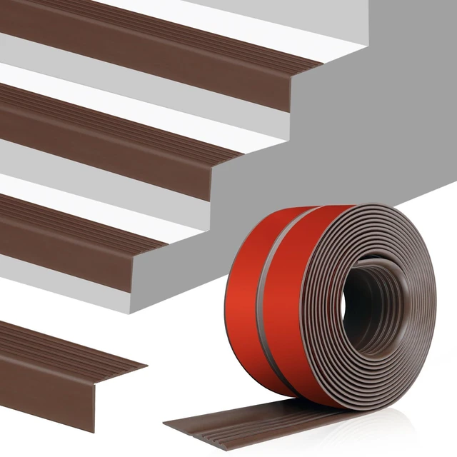 Main image of Stair Edge Trim Self Adhesive Rubber Stair Nosing Edge Protector Non-Slip Stair Edging Rubber Stair Nose Molding Peel and Stick Edging Trim for Indoor & Outdoor Use (Brown, 4 In x 40 Ft)