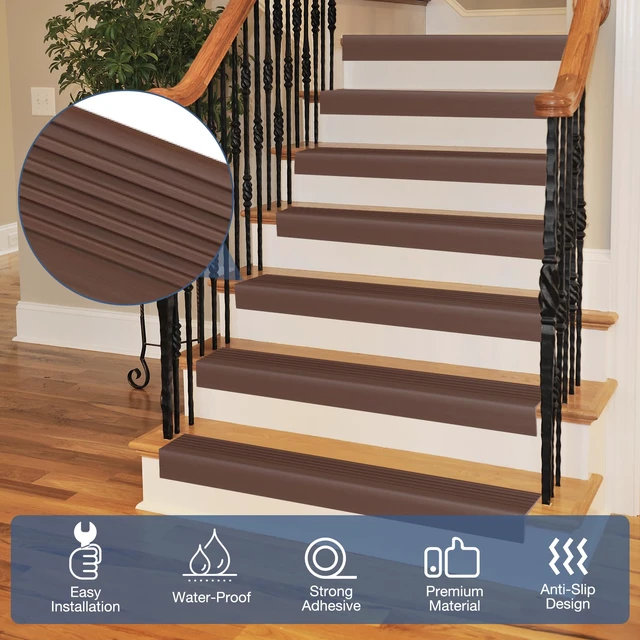 Alt view image 3 of 6 - Stair Edge Trim Self Adhesive Rubber Stair Nosing Edge Protector Non-Slip Stair Edging Rubber Stair Nose Molding Peel and Stick Edging Trim for Indoor & Outdoor Use (Brown, 4 In x 40 Ft)