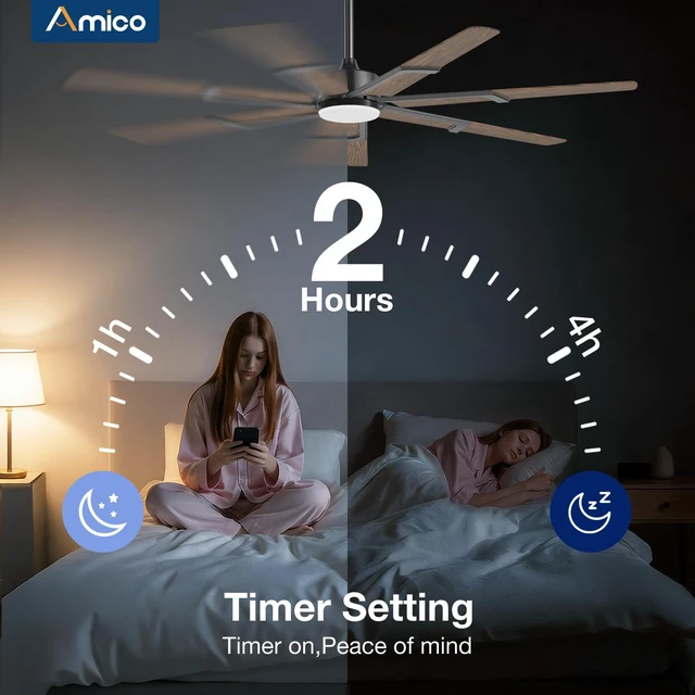 Alt view image 6 of 7 - 66 Inch Ceiling Fans with Lights and Remote, Walnut 6 Speed Reversible DC Motor, 3CCT, Dimmable, Quiet, Timer, Large Modern Ceiling Fan for Living room, Indoor/Outdoor