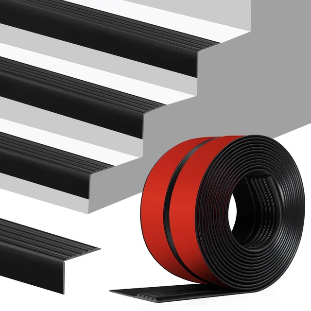 Main image of Stair Edge Trim Self Adhesive Rubber Stair Nosing Edge Protector Non-Slip Stair Edging Rubber Stair Nose Molding Peel and Stick Edging Trim for Indoor & Outdoor Use (Black, 4 In x 20 Ft)