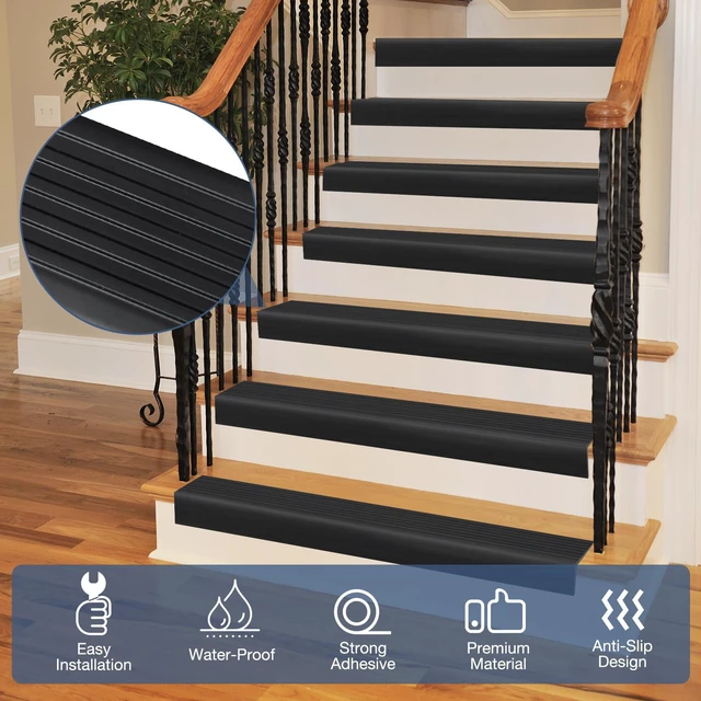 Alt view image 3 of 6 - Stair Edge Trim Self Adhesive Rubber Stair Nosing Edge Protector Non-Slip Stair Edging Rubber Stair Nose Molding Peel and Stick Edging Trim for Indoor & Outdoor Use (Black, 4 In x 20 Ft)