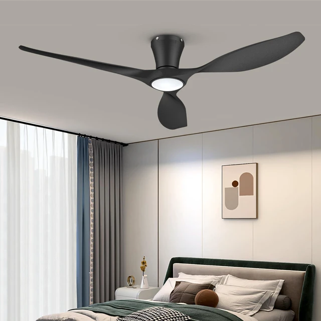 Alt view image 2 of 7 - Ceiling Fans with Lights,52 inch Modern Low Profile Ceiling Fan with Quiet Reversible DC Motor,Flush Mount,3CCT, Black Ceiling Fan for Bedroom Living Room Kitchen and Patio