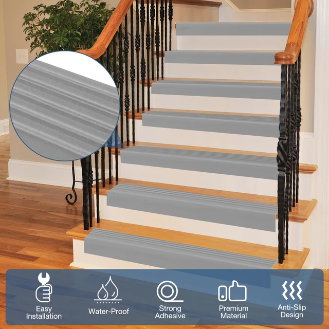 Alt view image 3 of 6 - Stair Edge Trim Self Adhesive Rubber Stair Nosing Edge Protector Non-Slip Stair Edging Rubber Stair Nose Molding Peel and Stick Edging Trim for Indoor & Outdoor Use (Gray, 4 In x 20 Ft)