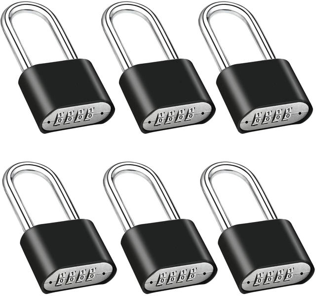 Main image of 6 Pack Long Shackle Combination Padlock, Heavy Duty Combination Locks 105mm Outdoor Waterproof Combo Lock for Outdoor Fence, Locker, Sheds, Gym, Gate Hasps- Black (6pcs, Long Shackle)