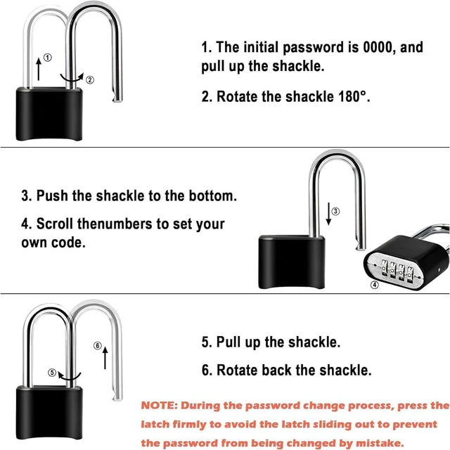 Alt view image 4 of 7 - 6 Pack Long Shackle Combination Padlock, Heavy Duty Combination Locks 105mm Outdoor Waterproof Combo Lock for Outdoor Fence, Locker, Sheds, Gym, Gate Hasps- Black (6pcs, Long Shackle)