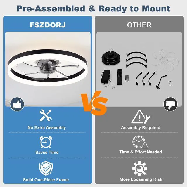 Alt view image 6 of 7 - 20'' Ceiling Fan with Light and Remote, Low Profile Ceiling Fan with Light, Dimmable Flush Mount Ceiling Fan Light, 6 Speeds Fan, App&Remote Control, Fandelier Quiet Fan for Bedroom F115 Black