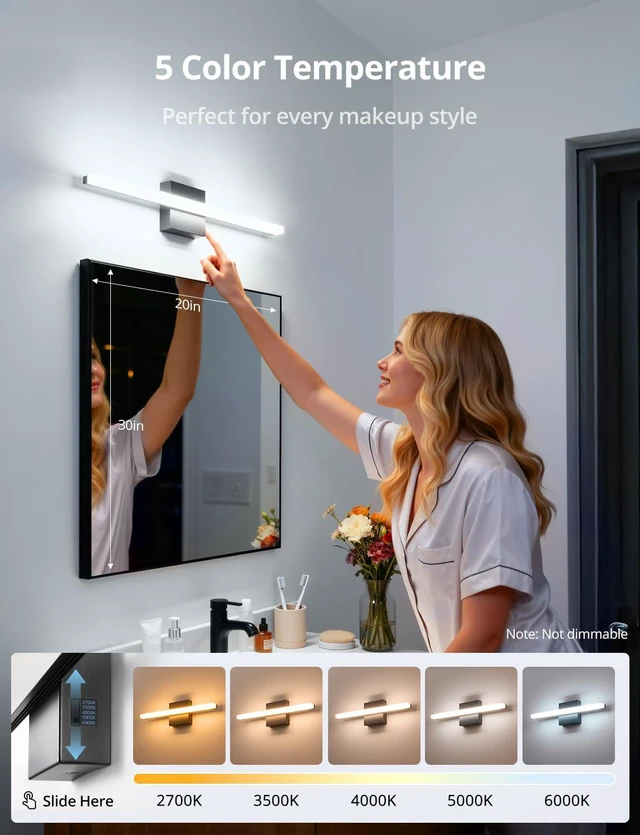 Alt view image 2 of 7 - Vanity Light for Bathroom Over Mirror, Modern Bath Wall Lights Black 24 Inch Long, Soft Shadow Free, 5CCT Selectable, Linear Lamp Bar for Powder Room, Bright Makeup Lighting, Rustproof, 2 Pack