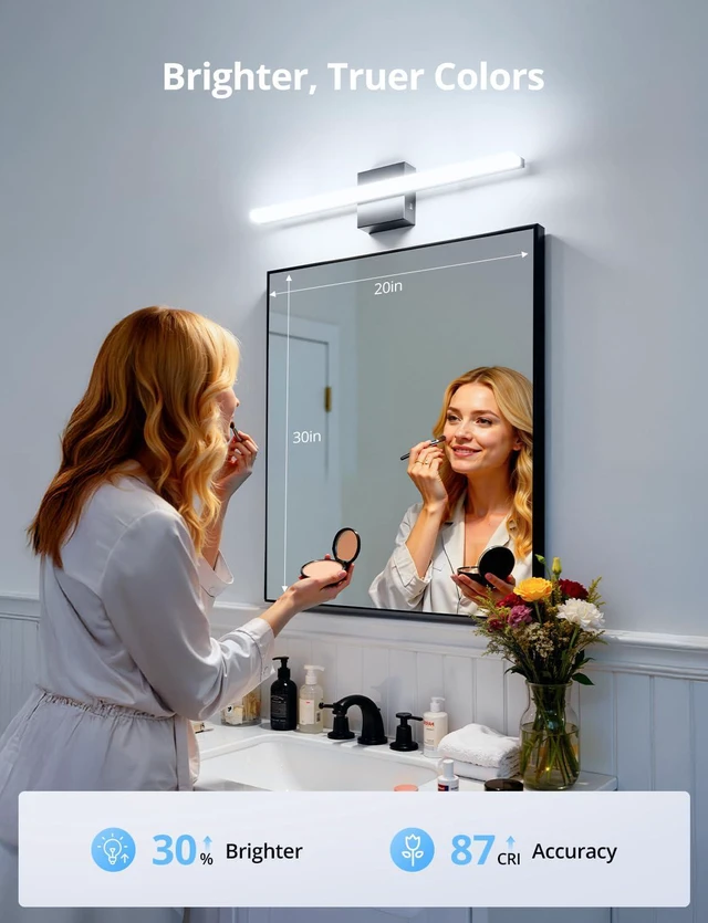 Alt view image 4 of 7 - Vanity Light for Bathroom Over Mirror, Modern Bath Wall Lights Black 24 Inch Long, Soft Shadow Free, 5CCT Selectable, Linear Lamp Bar for Powder Room, Bright Makeup Lighting, Rustproof, 2 Pack