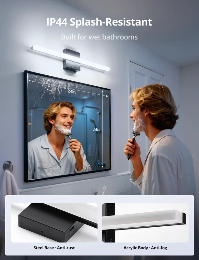 Alt view image 5 of 7 - Vanity Light for Bathroom Over Mirror, Modern Bath Wall Lights Black 24 Inch Long, Soft Shadow Free, 5CCT Selectable, Linear Lamp Bar for Powder Room, Bright Makeup Lighting, Rustproof, 2 Pack