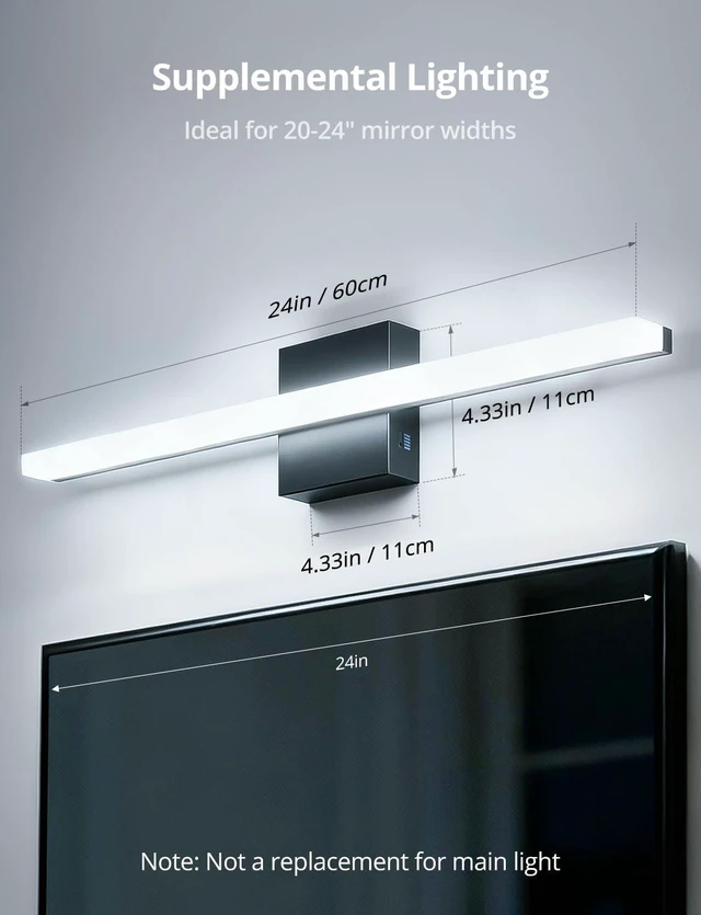 Alt view image 6 of 7 - Vanity Light for Bathroom Over Mirror, Modern Bath Wall Lights Black 24 Inch Long, Soft Shadow Free, 5CCT Selectable, Linear Lamp Bar for Powder Room, Bright Makeup Lighting, Rustproof, 2 Pack