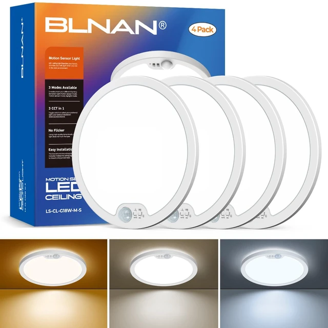 Main image of Motion Sensor Ceiling Light Wired, 8.7 Inch 3000K 4000K 5000K Selectable LED Flush Mount Light Fixture, Motion Activated Light with Timer for Hallway Stair Walk-in Closet, Non-Dimmable 4 Pack