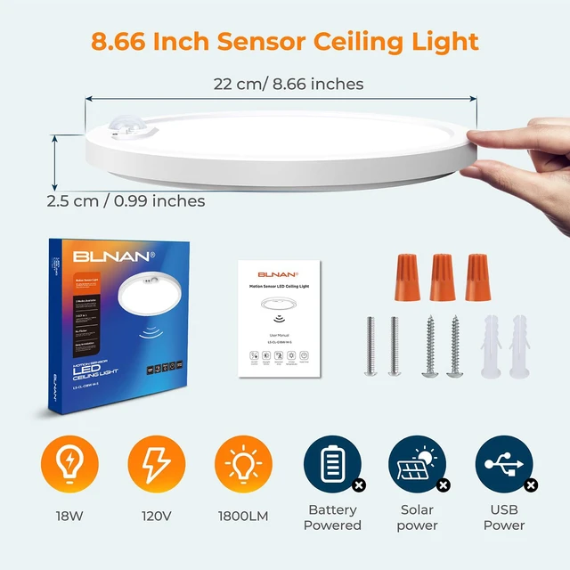 Alt view image 7 of 7 - Motion Sensor Ceiling Light Wired, 8.7 Inch 3000K 4000K 5000K Selectable LED Flush Mount Light Fixture, Motion Activated Light with Timer for Hallway Stair Walk-in Closet, Non-Dimmable 4 Pack