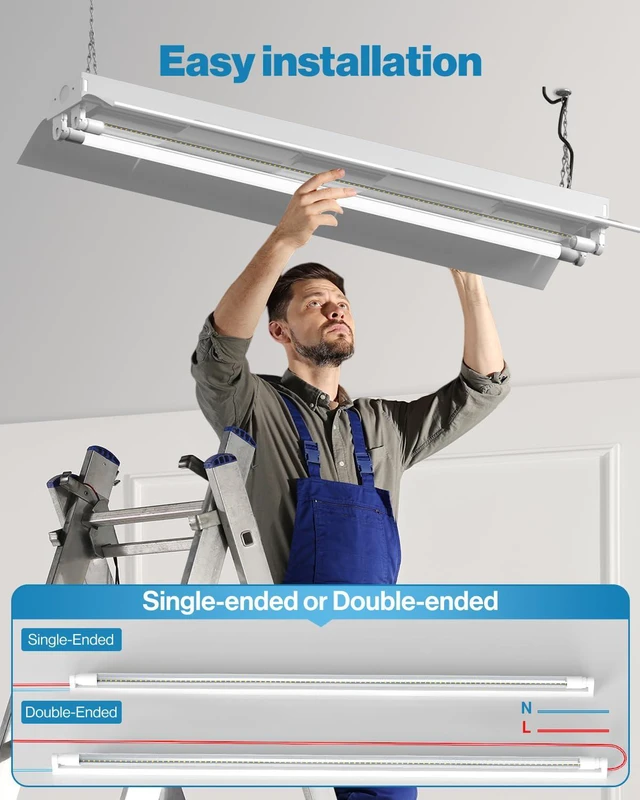Alt view image 5 of 7 - 10 Pack 4 Foot T8 LED Tube Light Bulbs, 5000K, 20W, Hybrid A+B 2400LM, Clear Lens, Daylight, Single/Double-Ended Power, 48 Inch Fluorescent Bulb Replacement, Bypass/Ballast Compatible