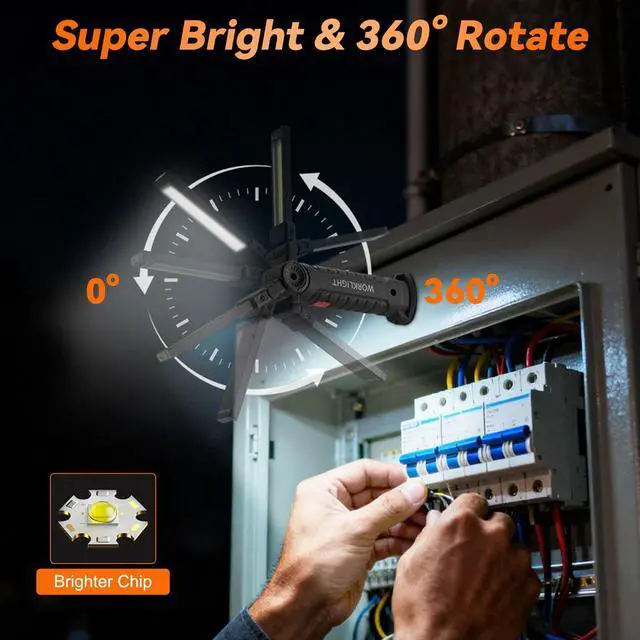Alt view image 2 of 7 - 12Pack Magnetic Rechargeable LED Work Light/Flashlight for Mechanic 360° Rotation, Super Bright, 5 Modes, Compact, Tail Hook, for Car Repairing, Garage, Emergency, Workshop, Gifts for Father