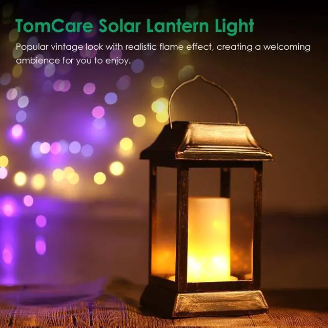 Alt view image 7 of 7 - Flickering Flame Solar Lights Outdoor Metal Hanging Lantern, 4 Pack Realistic Flame Effect, Charges in 6-8 Hours, 10-12-Hour Runtime, IP65 Waterproof, Auto On/Off for Patio, Garden and Porch