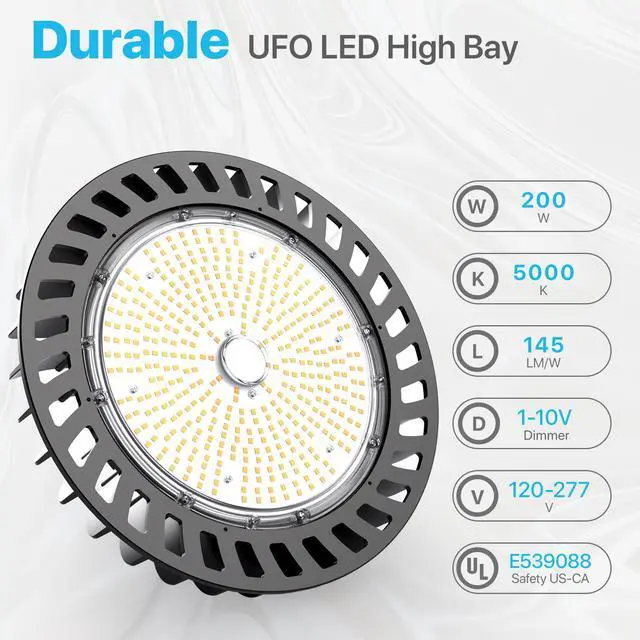 Alt view image 3 of 7 - LED High Bay Light | 29000LM 200W Dimmable High Bay LED Lighting | UL Listed | 5000K Commercial Lights | US Hook Included | Alternative to 850W MH/HPS
