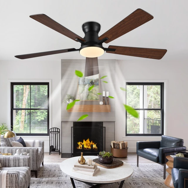 Alt view image 7 of 7 - Ceiling Fans with Lights,52 Inch Low Profile Ceiling Fan with Light-Flush Mount Dimmable, Quiet DC Motor for Outdoor Patio,Garage,Bedroom Brown