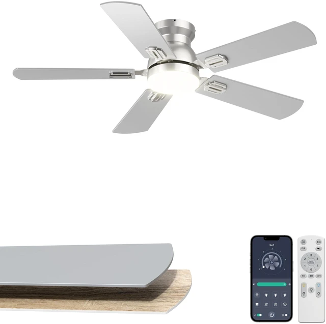 Main image of 42'' Silver Low Profile Ceiling Fan with Lights for Kids Room App/Remote Control, Flush Mount, Space-Saving, Quiet DC Motor, 3CCT Dimmable, 6 Speeds Modern Overhead Fan for Low Ceilings