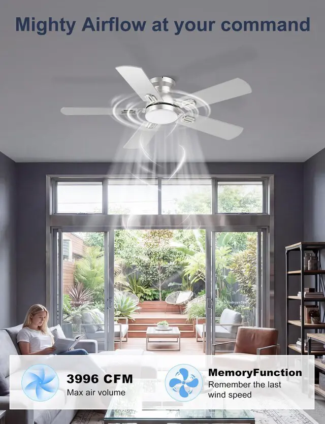 Alt view image 5 of 7 - 42'' Silver Low Profile Ceiling Fan with Lights for Kids Room App/Remote Control, Flush Mount, Space-Saving, Quiet DC Motor, 3CCT Dimmable, 6 Speeds Modern Overhead Fan for Low Ceilings
