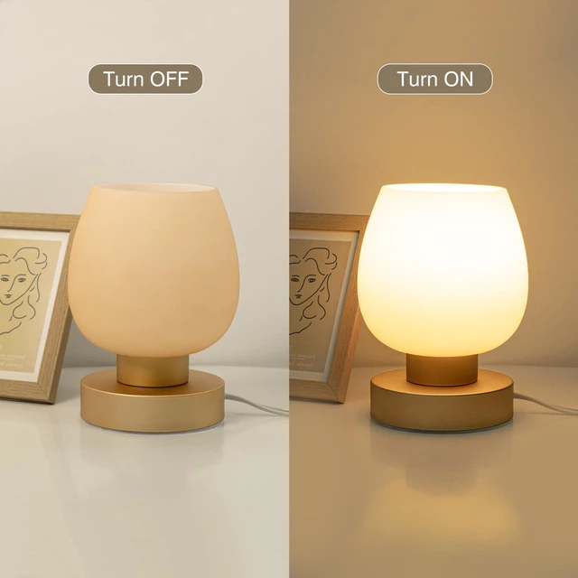 Alt view image 3 of 6 - Touch Bedside Table Lamp Set of 2 - Small Modern Table Lamp for Bedroom Living Room Nightstand, 3-Way Dimable Desk lamp with Desert Titanium Color Glass Lamp Shade, 2700K LED Bulb, Simple Design