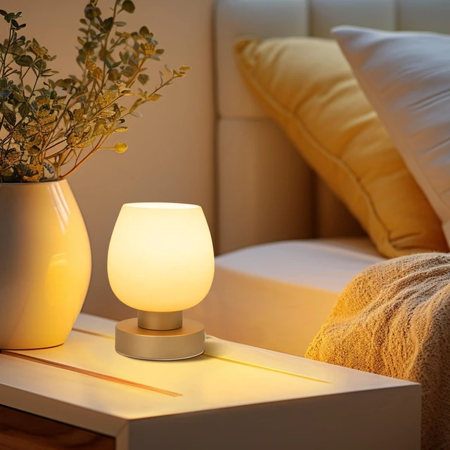 Alt view image 5 of 6 - Touch Bedside Table Lamp Set of 2 - Small Modern Table Lamp for Bedroom Living Room Nightstand, 3-Way Dimable Desk lamp with Desert Titanium Color Glass Lamp Shade, 2700K LED Bulb, Simple Design