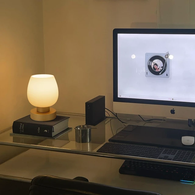 Alt view image 4 of 6 - Touch Bedside Table Lamp Set of 2 - Small Modern Table Lamp for Bedroom Living Room Nightstand, 3-Way Dimable Desk lamp with Desert Titanium Color Glass Lamp Shade, 2700K LED Bulb, Simple Design