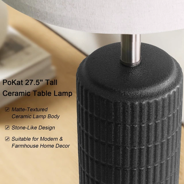 Alt view image 3 of 7 - 27.5'' Tall Table Lamps Set of 2 for Living Room, Matte-Textured Farmhouse Ceramic Bedside Lamps for Bedroom, Modern Nightstand Lamps for Office Sideboard Hallway Home Decor, Matte Black
