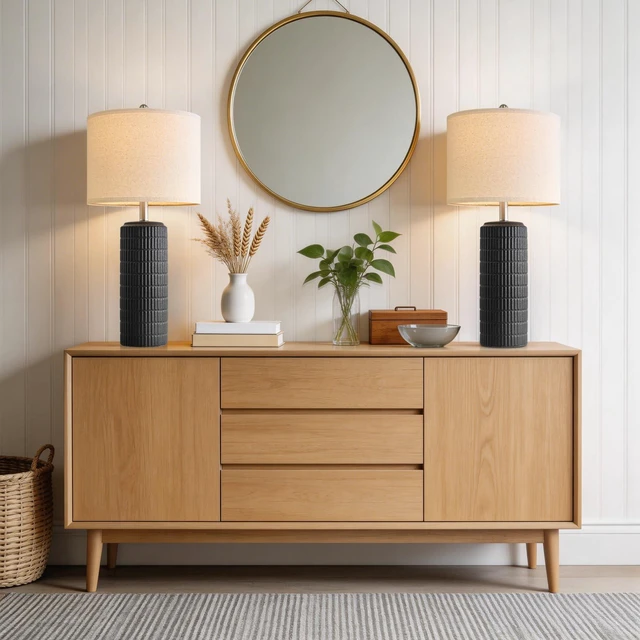 Alt view image 2 of 7 - 27.5'' Tall Table Lamps Set of 2 for Living Room, Matte-Textured Farmhouse Ceramic Bedside Lamps for Bedroom, Modern Nightstand Lamps for Office Sideboard Hallway Home Decor, Matte Black