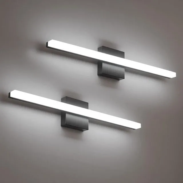 Main image of Black Vanity Lights Over Mirror, LED Modern Bathroom Wall Lamps 24 Inch Long, Soft Shadow Free, Linear Light Bar for Restroom, IP44 Rustproof, Lámparas Para Baños, Cool White 6000K, 2 Pack