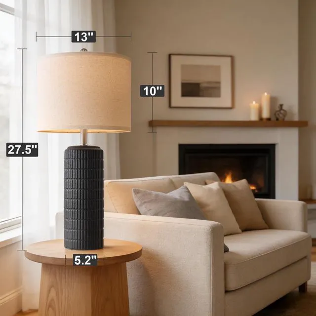 Alt view image 7 of 7 - 27.5'' Tall Table Lamps Set of 2 for Living Room, Matte-Textured Farmhouse Ceramic Bedside Lamps for Bedroom, Modern Nightstand Lamps for Office Sideboard Hallway Home Decor, Matte Black