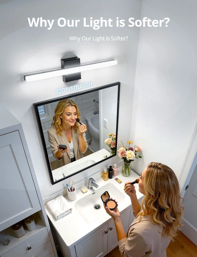 Alt view image 2 of 7 - Black Vanity Lights Over Mirror, LED Modern Bathroom Wall Lamps 24 Inch Long, Soft Shadow Free, Linear Light Bar for Restroom, IP44 Rustproof, Lámparas Para Baños, Cool White 6000K, 2 Pack